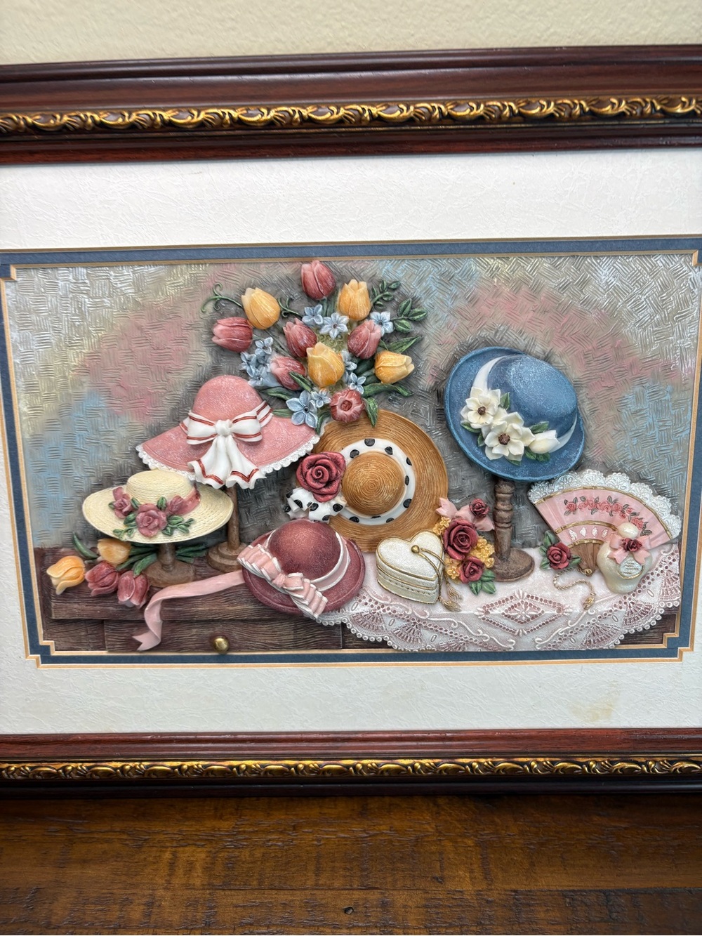 Vintage 3D Resin Collage Wall Art / Floral/ Hats / Tulips - Picture 2 of 8